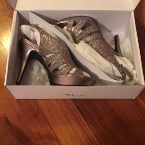 Style & Co. Metallic Glitter Taupe Peep-Toe Heels